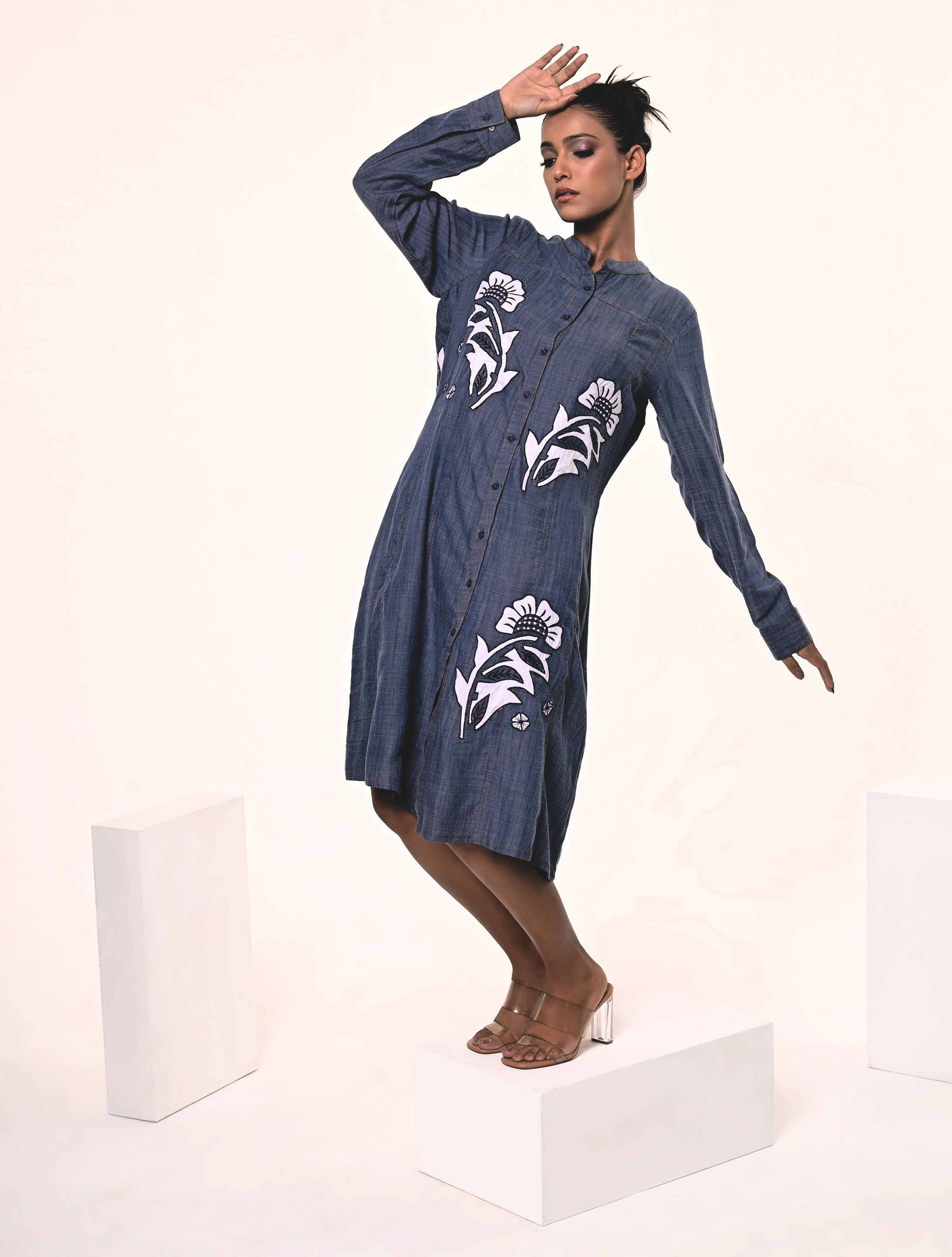 ジャケット・アウター PRANK PROJECT Gradient Denim Shirt Dress KIDPIK Girls Long Sleeve Rhinestone Collar Elastic Waist